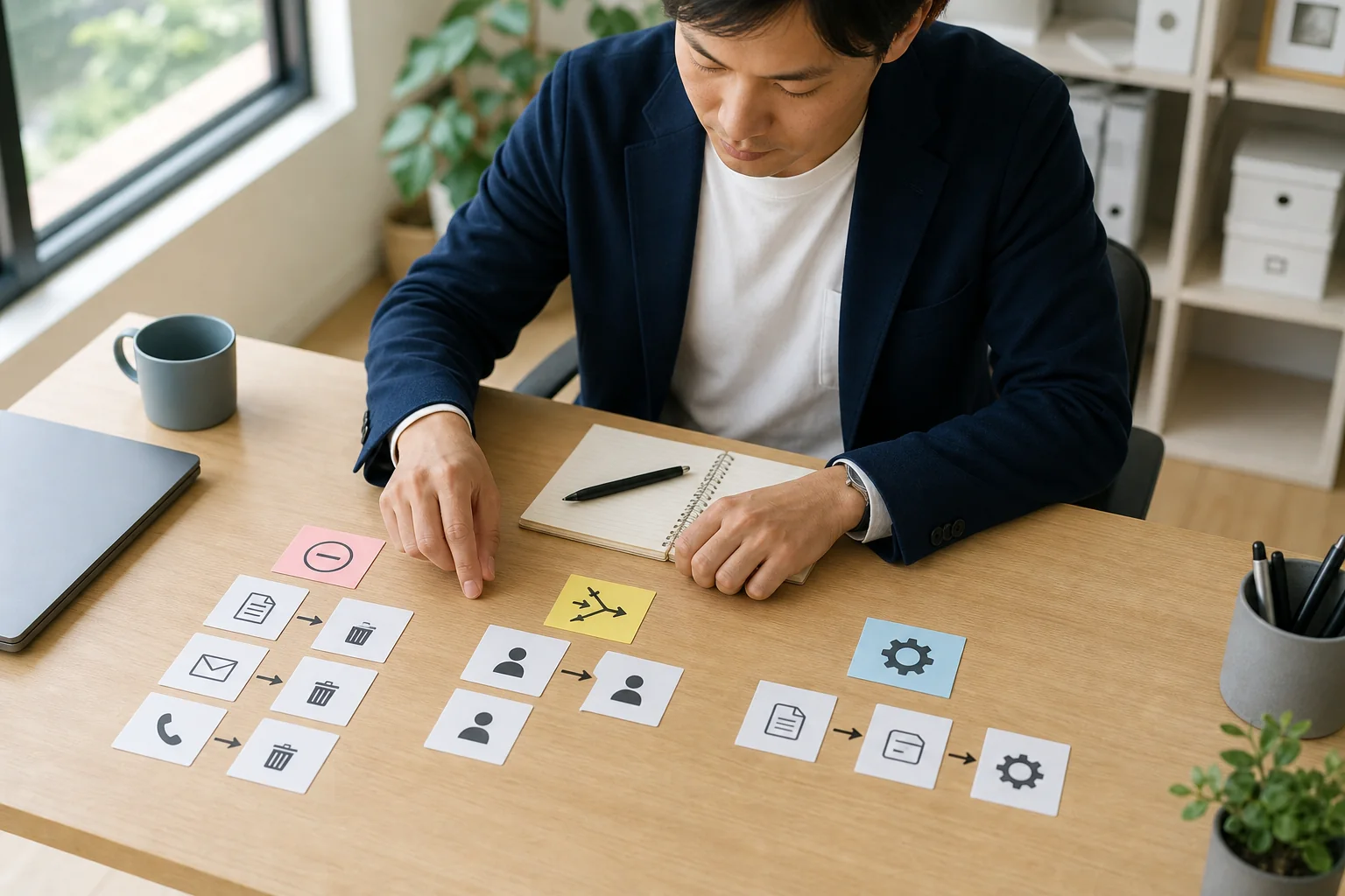 作業をなくす、まとめる、自動化する流れをカードで整理する担当者
