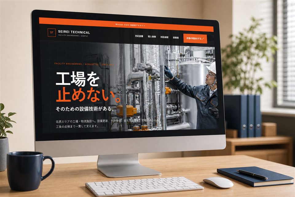企業サイトを表示したデスクトップパソコン